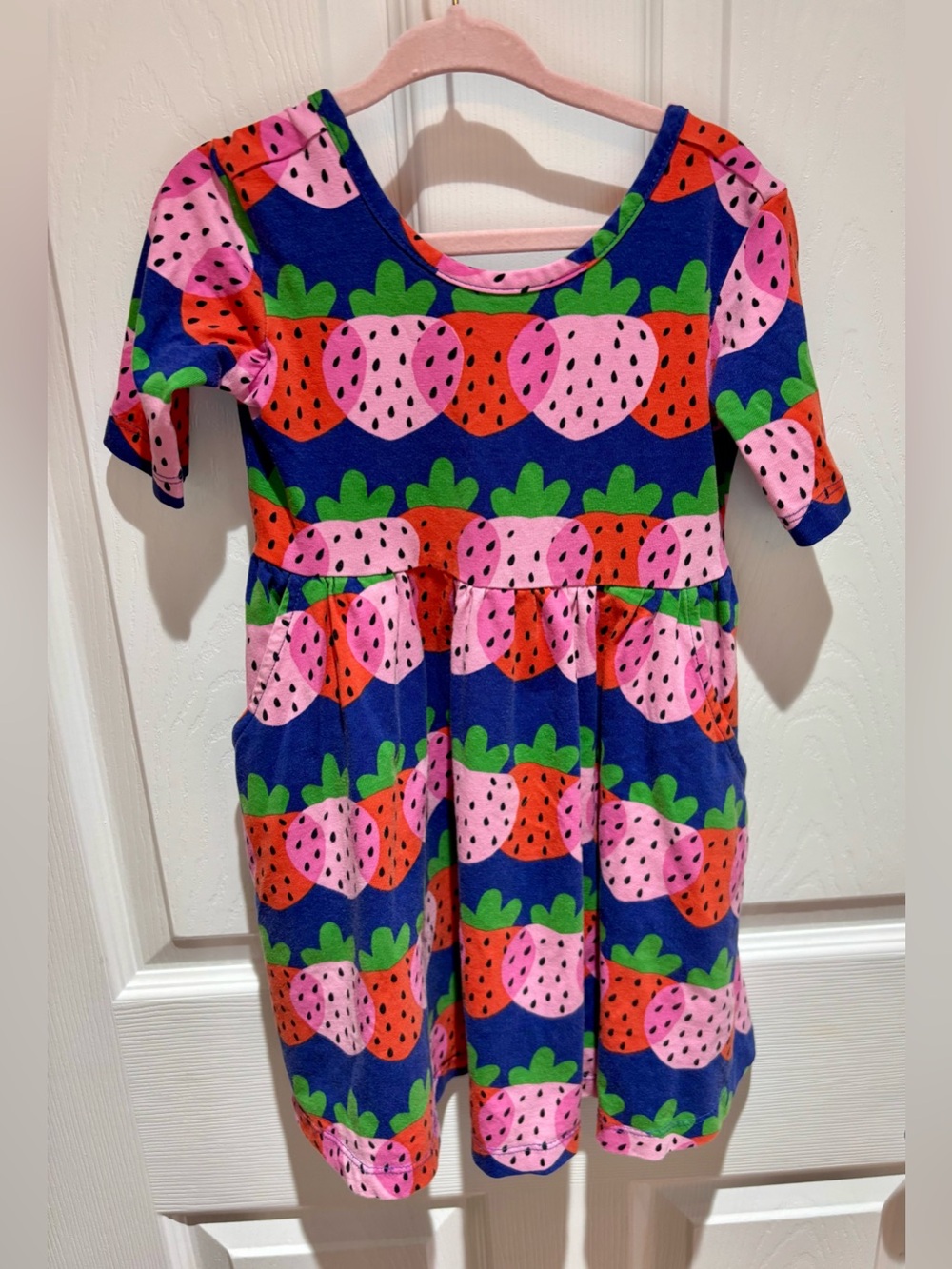 Hanna Anderson Girls Pink Strawberry Whimsy Girlhoodcore Print Dress Size 4